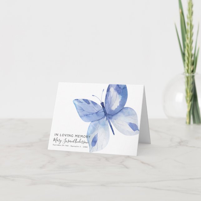 In Loving Memory Butterfly Funeral Memorial Thank You Card (Front)