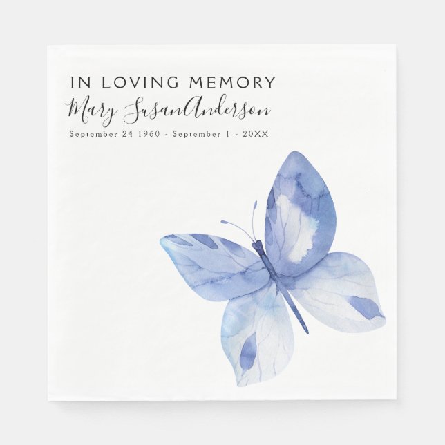 In Loving Memory Butterfly Funeral Memorial Wake Napkins (Front)
