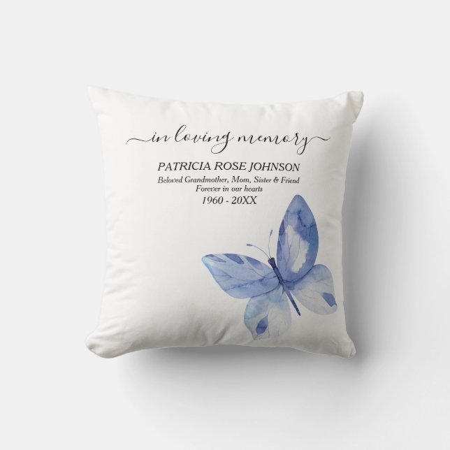 In Loving Memory Butterfly Photo Tribute Throw Pillow (Front)