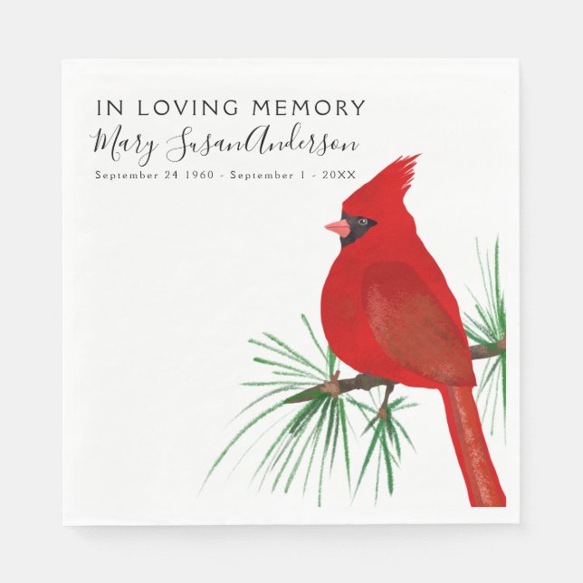 In Loving Memory Cardinal Funeral Memorial Wake Napkins (Front)