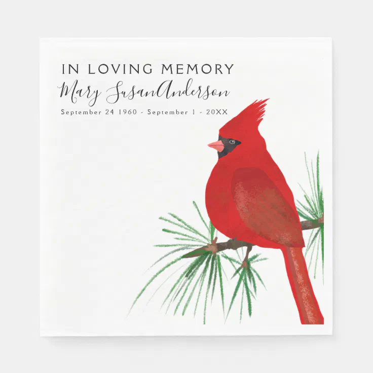 In Loving Memory Cardinal Funeral Memorial Wake Napkins | Zazzle