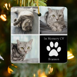 In Loving Memory Cat Memorial Custom Pet Photo Ceramic Ornament<br><div class="desc">This beautiful cat photo Christmas ornament is personalized with adorable pictures of your sweet girl kitty. Customize this thoughtful memorial gift with your own custom feline photographs around a black square with a cute white paw print and your kitten's name in the center. Add your favorite full photograph on the...</div>