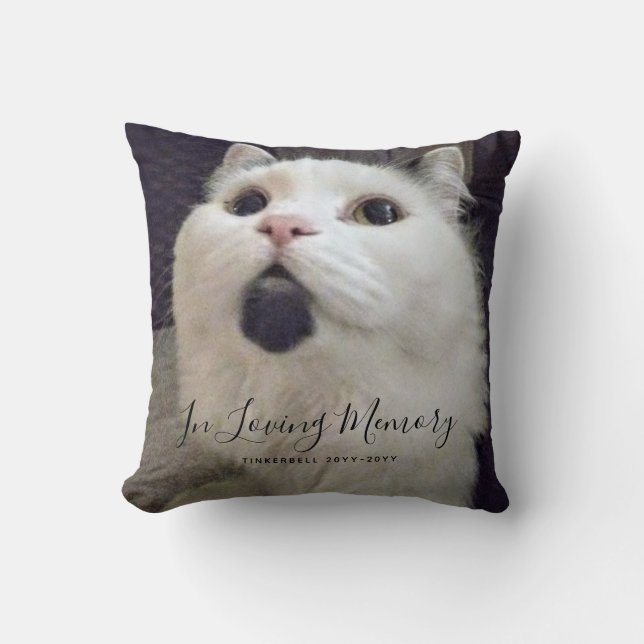 In Loving Memory Cat Memorial Photo Personalized Throw Pillow (Front)
