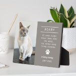 In Loving Memory Cat Personalized Photo Memorial Plaque<br><div class="desc">A beautiful personalized pet memorial plaque to honor the memory of a beloved furry family member. Includes a photo, name of the cat, their lifespan, a paw print detail, and a custom quote - the default quote is "If love alone could have kept you here, you would have lived forever"....</div>