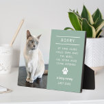In Loving Memory Cat Personalized Photo Memorial Plaque<br><div class="desc">A beautiful personalized pet memorial plaque to honor the memory of a beloved furry family member. Includes a photo, name of the cat, their lifespan, a paw print detail, and a custom quote - the default quote is "If love alone could have kept you here, you would have lived forever"....</div>