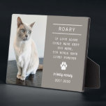 In Loving Memory Cat Personalized Photo Memorial Plaque<br><div class="desc">A beautiful personalized pet memorial plaque to honor the memory of a beloved furry family member. Includes a photo, name of the cat, their lifespan, a paw print detail, and a custom quote - the default quote is "If love alone could have kept you here, you would have lived forever"....</div>