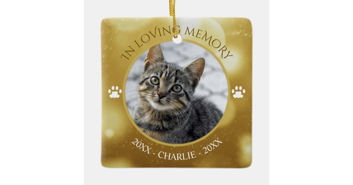 In Loving Memory Cat Photo Gold Keepsake Ceramic Ornament | Zazzle