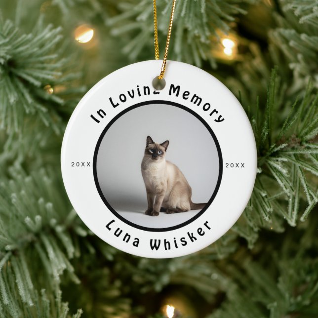 In Loving Memory Cat Photo Memorial Ceramic Ornament (Tree)