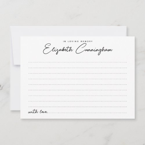 In Loving Memory Chic Minimalist Attendance Card