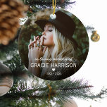 In Loving Memory | Christmas Keepsake 2 Photo Ceramic Ornament<br><div class="desc">Remembrance tribute ornament featuring 2 different photos of your loved one,  the saying "IN LOVING MEMORY OF",  their name,  and dates.</div>