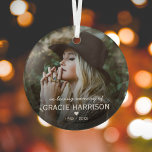In Loving Memory | Christmas Keepsake Photo Glass Ornament<br><div class="desc">Remembrance tribute ornament featuring a photo of your loved one,  the saying "IN LOVING MEMORY OF",  their name,  and dates.</div>