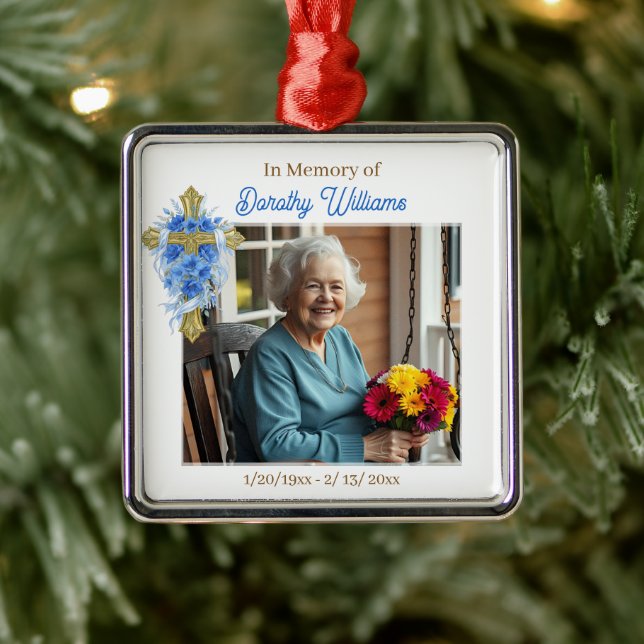 In Loving Memory | Christmas Photo Memorial Metal Ornament (Tree)