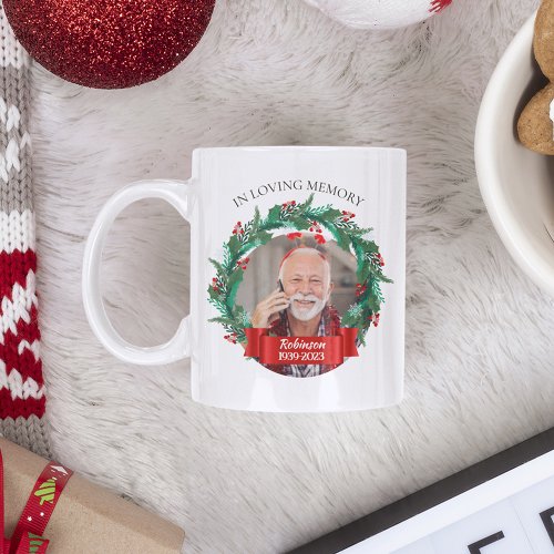 In Loving Memory Christmas Wreath Grandpa Photo Coffee Mug