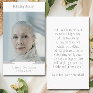 In Loving Memory Classic Photo Modern Prayer Card