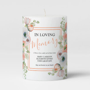 In loving memory Coral Floral Pillar Candle