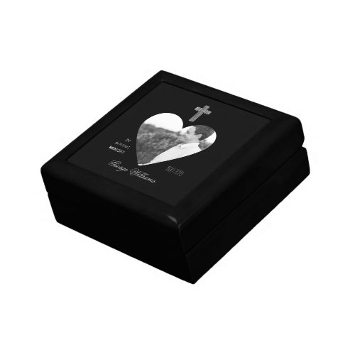 In Loving Memory Cross Heart Shape Photo Memorial Gift Box