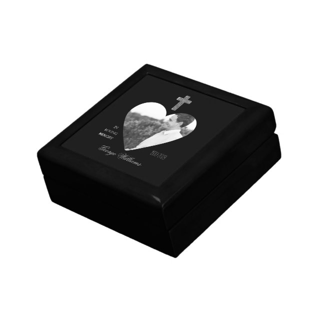 In Loving Memory Cross Heart Shape Photo Memorial Gift Box (Side)