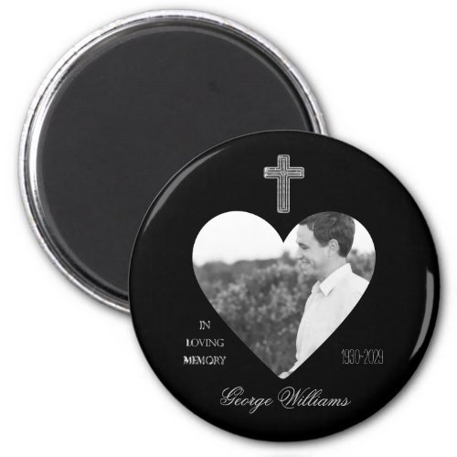 In Loving Memory Cross Heart Shape Photo Memorial Magnet