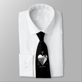 In Loving Memory Cross Heart Shape Photo Memorial Neck Tie