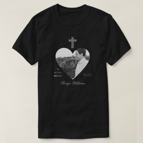 In Loving Memory Cross Heart Shape Photo Memorial T_Shirt