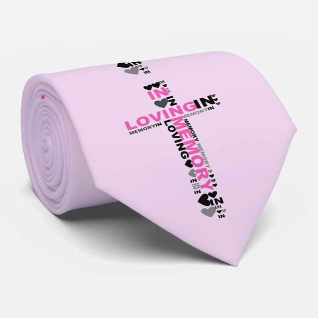  In Loving Memory Cross Pink Memorial Wedding Tie (Rolled)