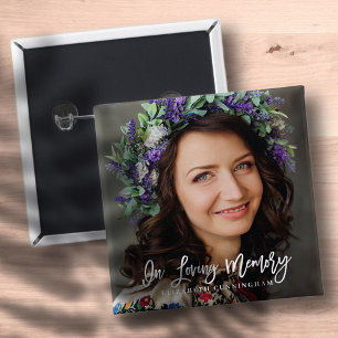 In Loving Memory Cursive Custom Photo Memorial Button