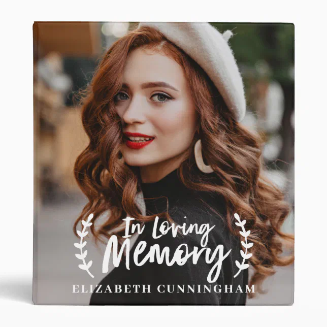 In Loving Memory Cursive Foliage Photo Memorial 3 Ring Binder | Zazzle