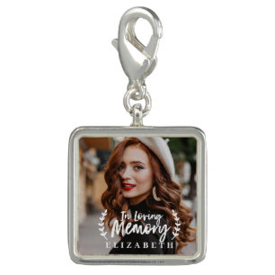 In Loving Memory Cursive Foliage Photo Memorial Charm