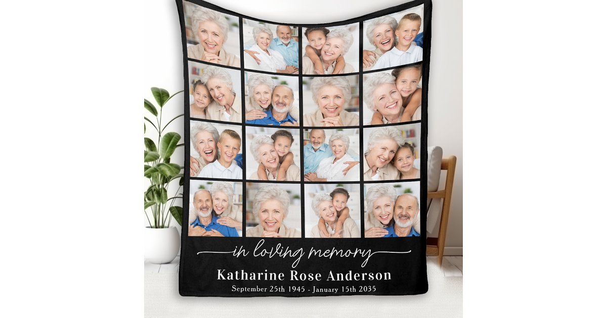 In Loving Memory Custom 16 Photo Collage Memorial Fleece Blanket | Zazzle