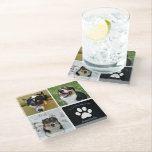In Loving Memory Custom Dog Photo Collage Keepsake Glass Coaster<br><div class="desc">This beautiful custom dog photo memorial coaster is personalized with adorable pictures and memories of your sweet pup. Customize this thoughtful condolence gift with your own custom pet photographs around a black square with a pretty white paw print and your dog's name in the center to express your sympathy. A...</div>