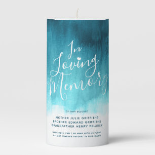 In loving memory custom name wedding memorial aqua pillar candle