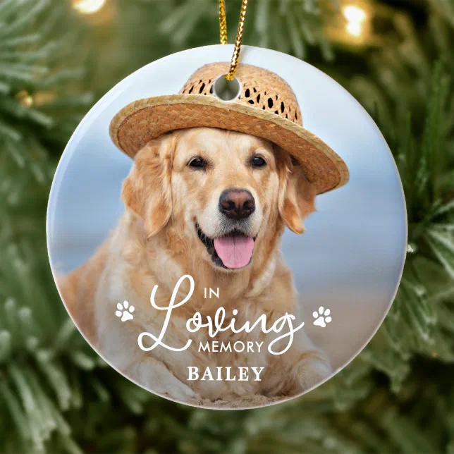 In Loving Memory Custom Pet Dog 2 Photo Memorial Ceramic Ornament | Zazzle