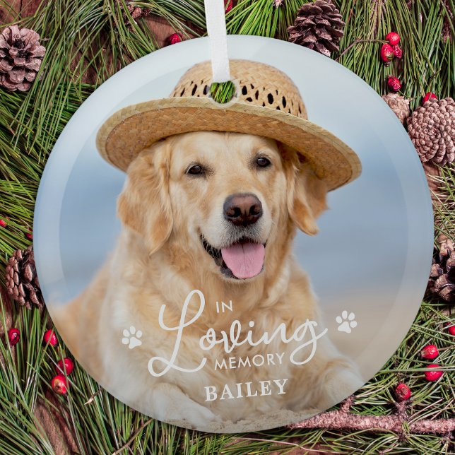 In Loving Memory Custom Pet Dog Memorial Photo Glass Ornament (Creator Uploaded)