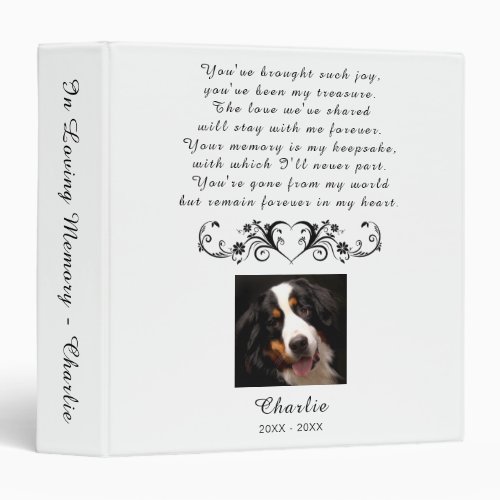 In Loving Memory Custom Pet Memorial Photo Album 3 Ring Binder