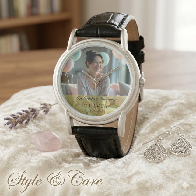 In Loving Memory Custom Photo ClassicBlack Leather Watch (In Loving Memory Custom Photo Classic Black Leather Watch)