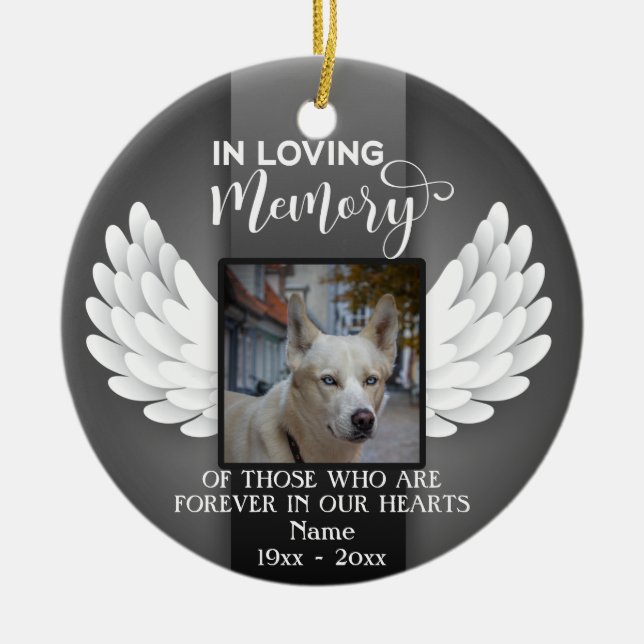 In Loving Memory Custom Photo, Dog Memorial Ceramic Ornament (Front)