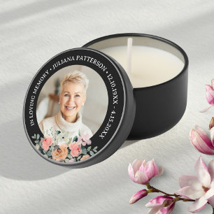 In loving Memory Custom Photo Floral Funeral Mini Candle Favors