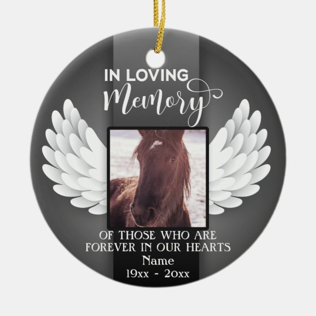 In Loving Memory Custom Photo, Horse Memorial Ceramic Ornament (Front)