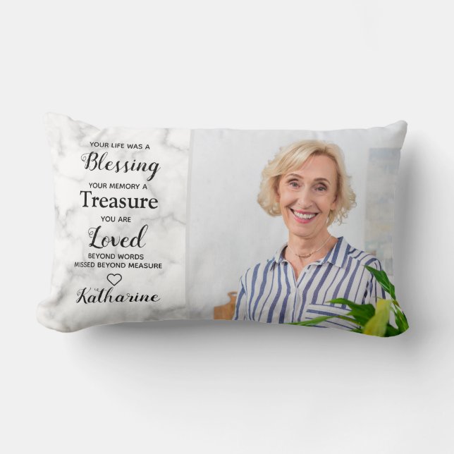 In Loving Memory Custom Photo Remembrance Memorial Lumbar Pillow (Front)