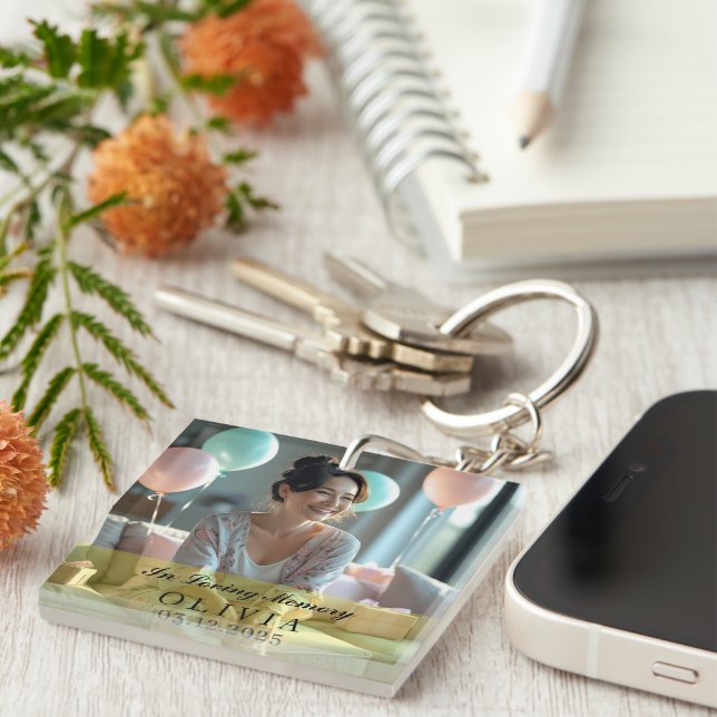 In Loving Memory Custom Photo Square Keychain (Front Right)