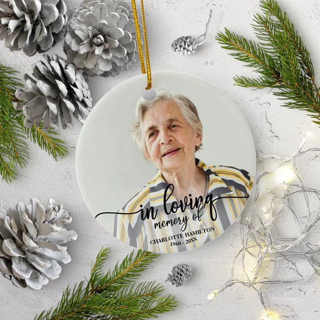 In Loving Memory Cute Personalized Photo Memorial Ceramic Ornament | Zazzle