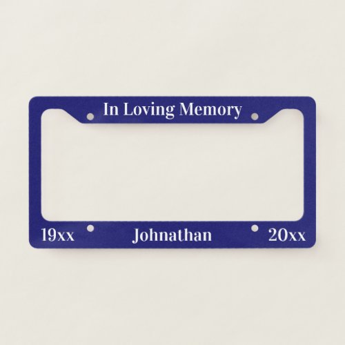 In Loving Memory Dark Blue  White In Memorial Of License Plate Frame