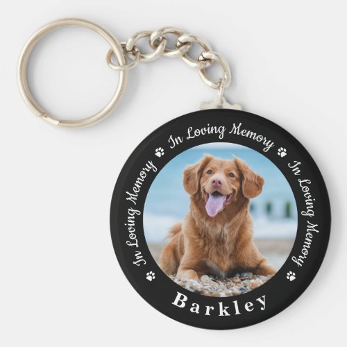 In Loving Memory Dog Loss Photo Pet Memorial Keychain - Honor your best friend with a custom photo memorial keychain. This unique pet memorials keepsake is the perfect gift for yourself, family or friends to pay tribute to your loved one. We hope your dog memorial photo keychain will bring you peace, joy and happy memories. 
Quote "In Loving Memory".
Customize with favorite pet dog or cat photos, and name . 
COPYRIGHT © 2020 Judy Burrows, Black Dog Art - All Rights Reserved. In Loving Memory Dog Loss Photo Pet Memorial keychain