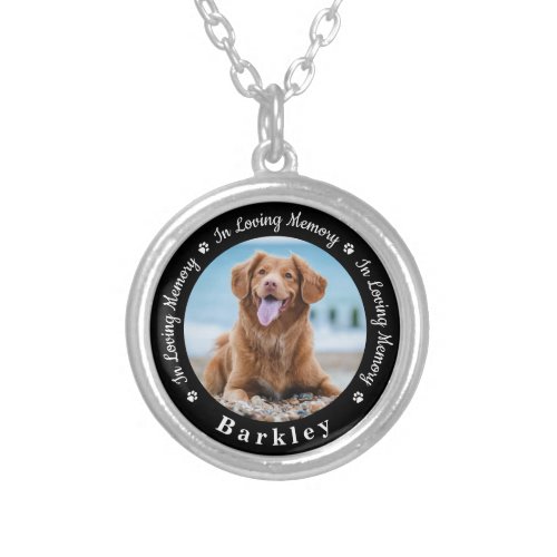 In Loving Memory Dog Loss Photo Pet Memorial Silver Plated Necklace - Honor your best friend with a custom photo memorial necklace. This unique pet memorials keepsake is the perfect gift for yourself, family or friends to pay tribute to your loved one. We hope your dog memorial photo necklace will bring you peace, joy and happy memories. 
Quote "In Loving Memory".
Customize with favorite pet dog or cat photos, and name . 
COPYRIGHT © 2020 Judy Burrows, Black Dog Art - All Rights Reserved. In Loving Memory Dog Loss Photo Pet Memorial Silver Plated Necklace 