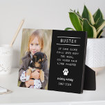 In Loving Memory Dog Personalized Photo Memorial Plaque<br><div class="desc">A beautiful personalized pet memorial home accent piece to honor the memory of a beloved furry family member. Includes a photo, name of the dog, their lifespan, a paw print detail, and a custom quote - the default quote is "If love alone could have kept you here, you would have...</div>