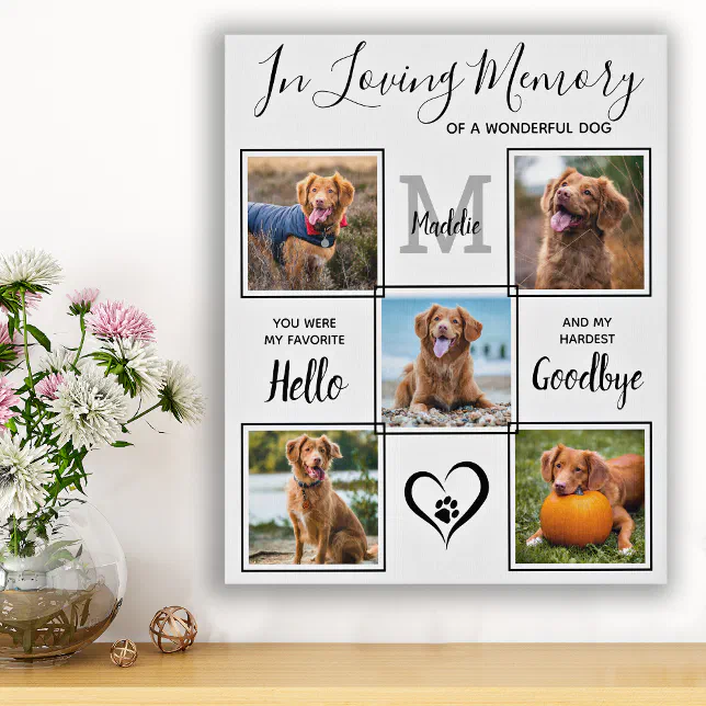 In Loving Memory Dog Pet Memorial 5 Photo Collage Faux Canvas Print ...