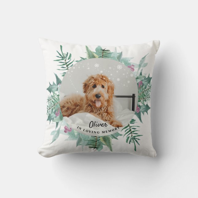 In Loving Memory Dog Pet Photo Christmas  Throw Pillow (Front)
