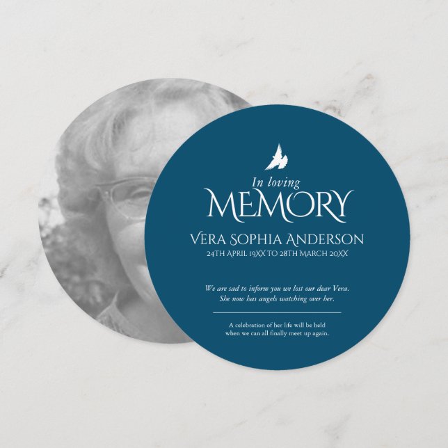 In loving memory dove photo death announcement (Front/Back)