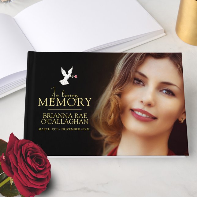 In loving memory dove red rose funeral photo black foil guest book  (Creator Uploaded)
