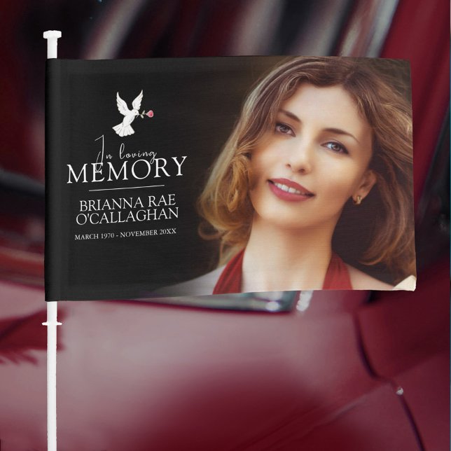In loving memory dove red rose photo funeral car flag (Creator Uploaded)